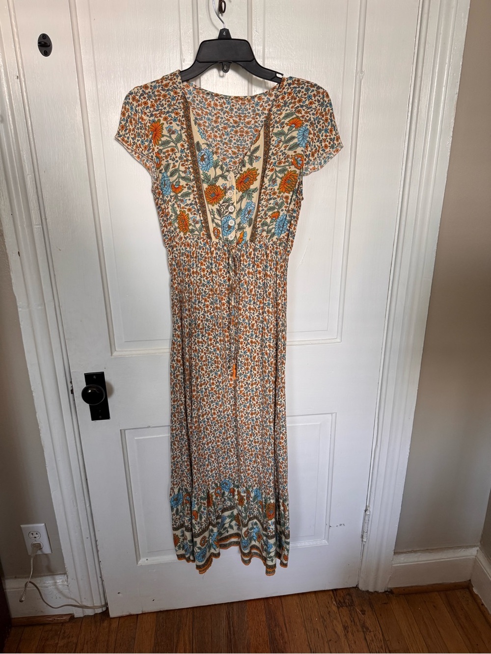 Source Unknown Floral Maxi Dress in Cream, Orange and Blue